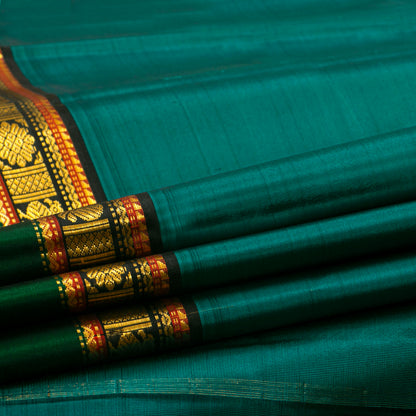 Teal And Black Kanchipuram Silk Saree For Festive Wear PV VIS 127