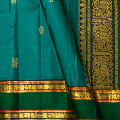 Teal And Black Kanchipuram Silk Saree For Festive Wear PV VIS 127