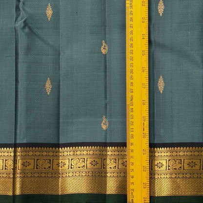 Grey And Black Kanchipuram Silk Saree For Wedding Wear PV VIS 111