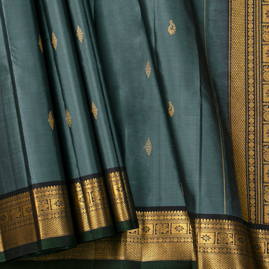 Grey And Black Kanchipuram Silk Saree For Wedding Wear PV VIS 111