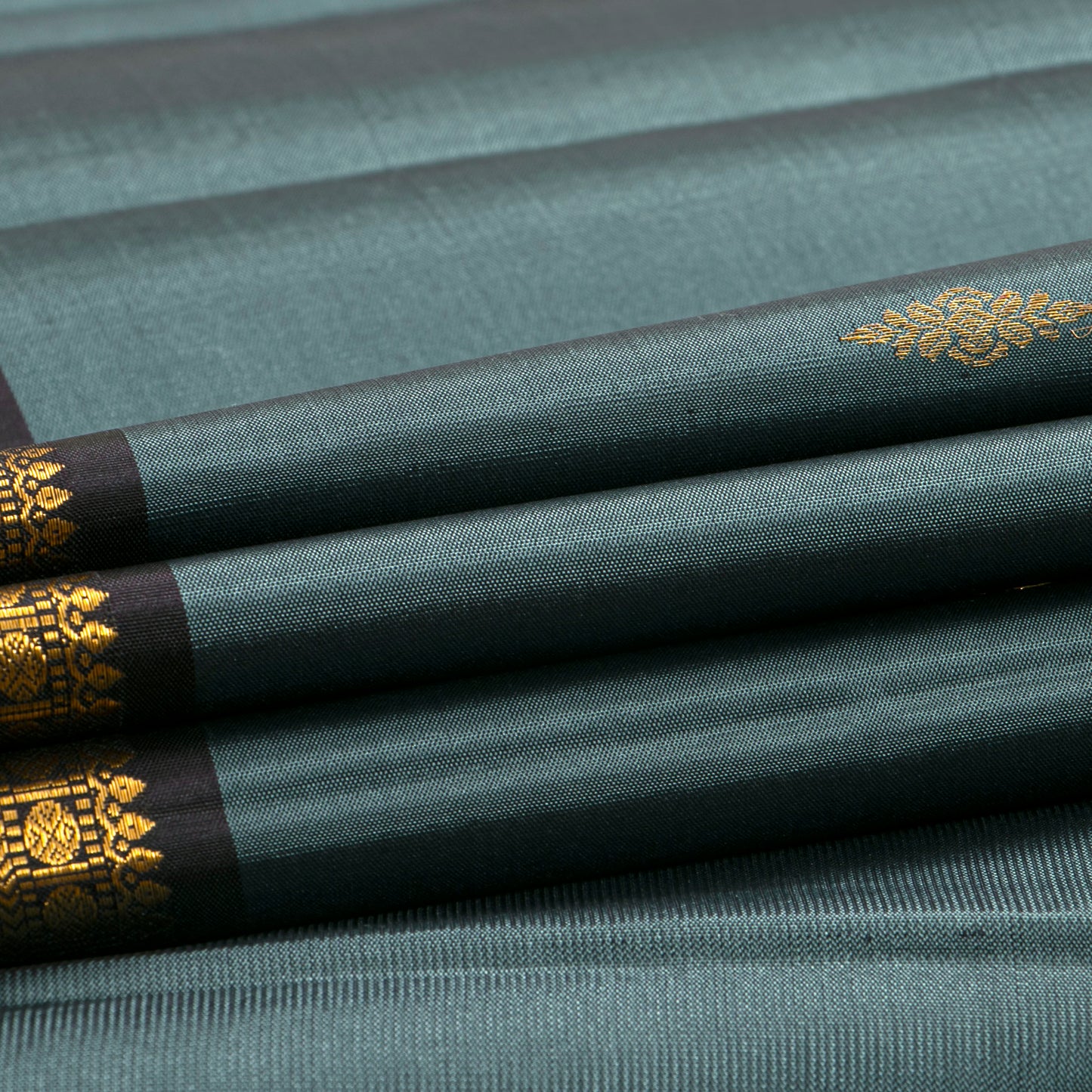 Grey And Black Kanchipuram Silk Saree For Wedding Wear PV VIS 111