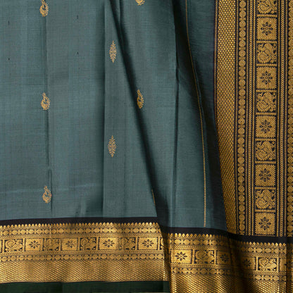 Grey And Black Kanchipuram Silk Saree For Wedding Wear PV VIS 111