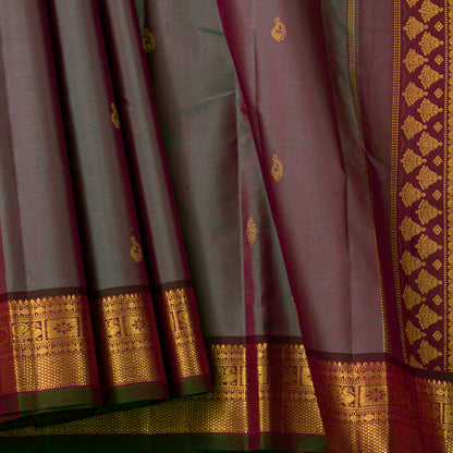 Mauve And Maroon Kanchipuram Silk Saree For Festive Wear PV VIS 113