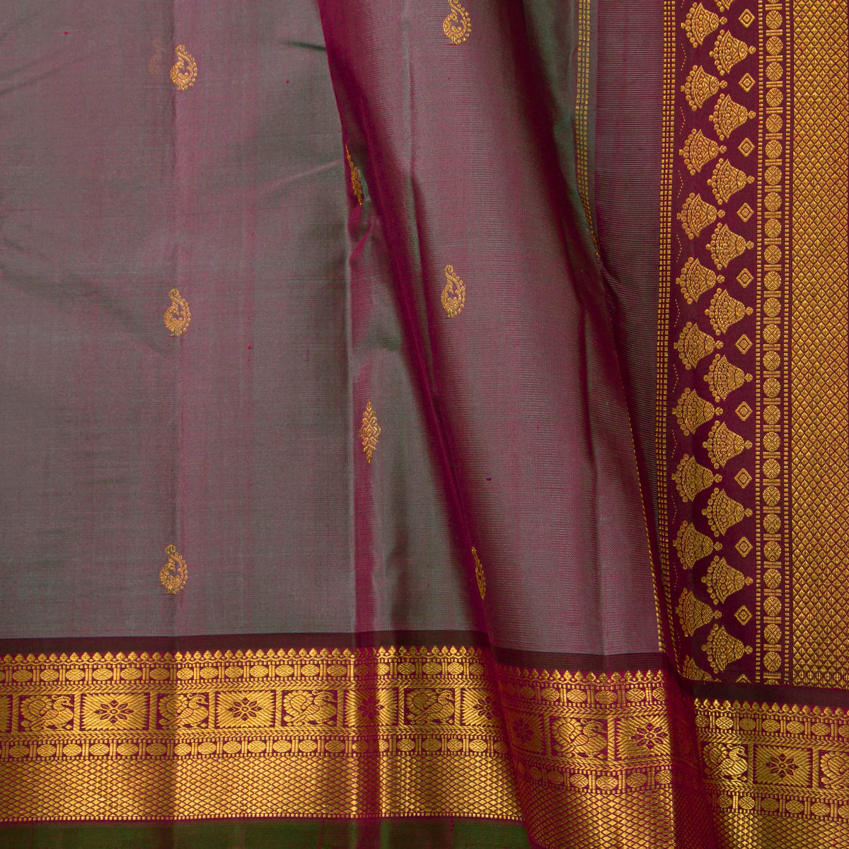 Mauve And Maroon Kanchipuram Silk Saree For Festive Wear PV VIS 113