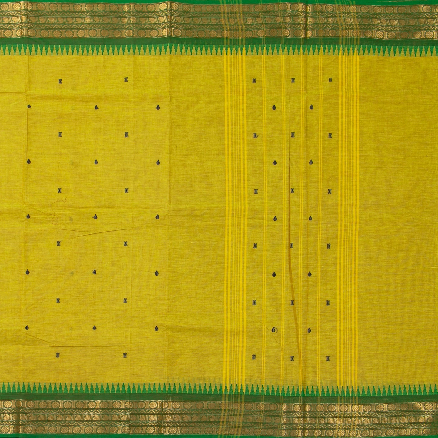 Yellow And Green Kanchi Cotton Saree For Festive Wear PV MM KC 434
