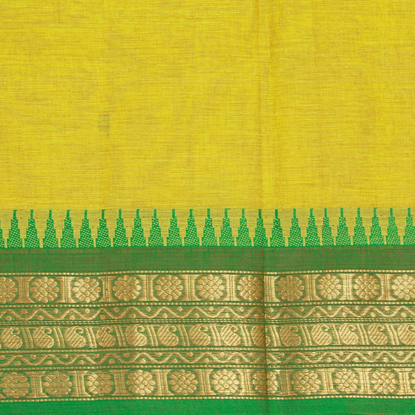 Yellow And Green Kanchi Cotton Saree For Festive Wear PV MM KC 434