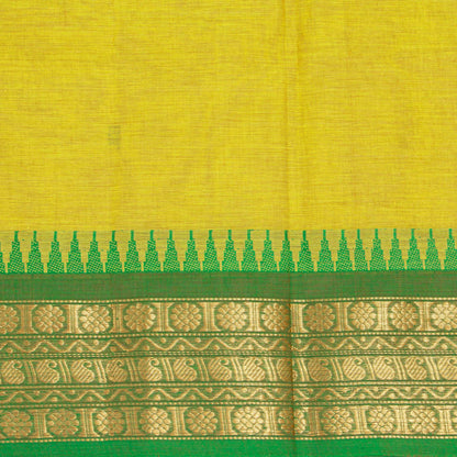 Yellow And Green Kanchi Cotton Saree For Festive Wear PV MM KC 434