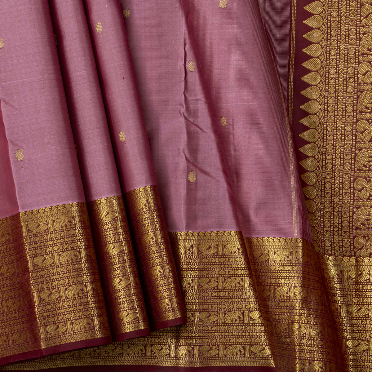 Lavender And Maroon Dual Shade Kanchipuram Silk Saree For Festive Wear PV VIS 105