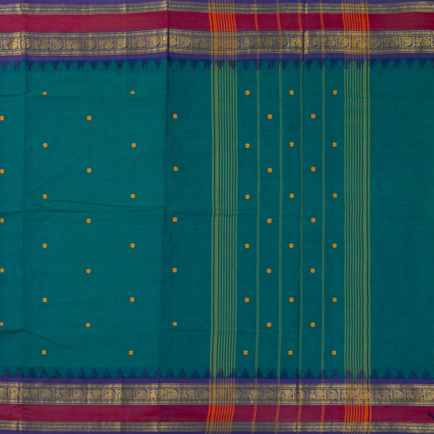 Teal And Violet Kanchi Cotton Saree For Festive Wear PV MM KC 570