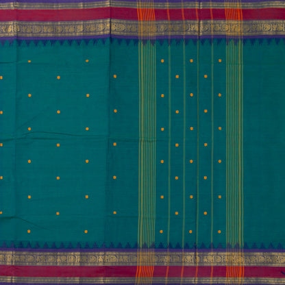 Teal And Violet Kanchi Cotton Saree For Festive Wear PV MM KC 570