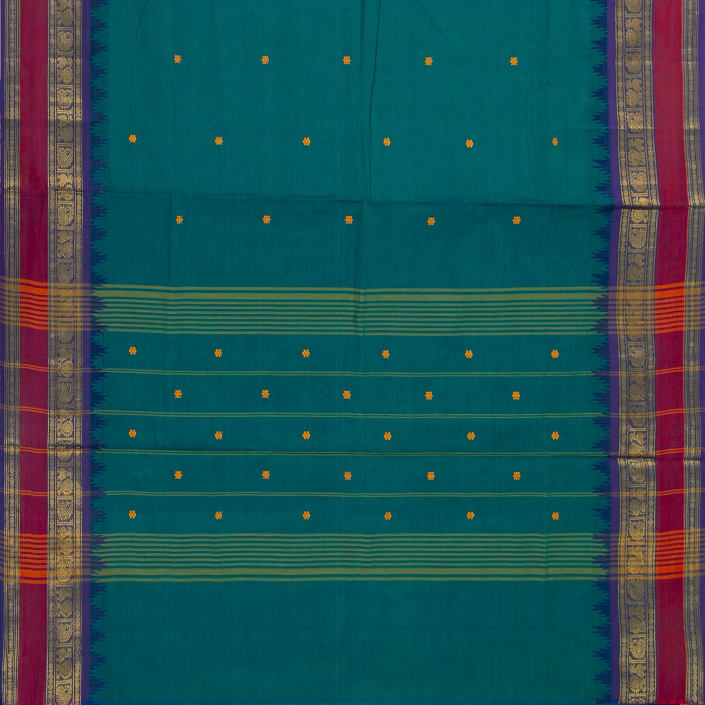 Teal And Violet Kanchi Cotton Saree For Festive Wear PV MM KC 570