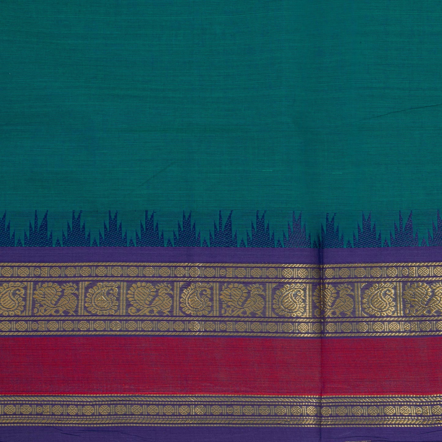 Teal And Violet Kanchi Cotton Saree For Festive Wear PV MM KC 570