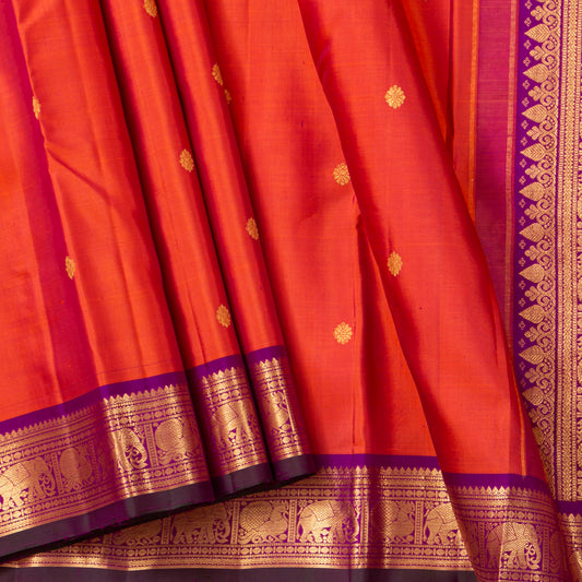 Orange And Magenta Kanchipuram Silk Saree For Festive Wear PV VIS 115