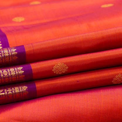 Orange And Magenta Kanchipuram Silk Saree For Festive Wear PV VIS 115