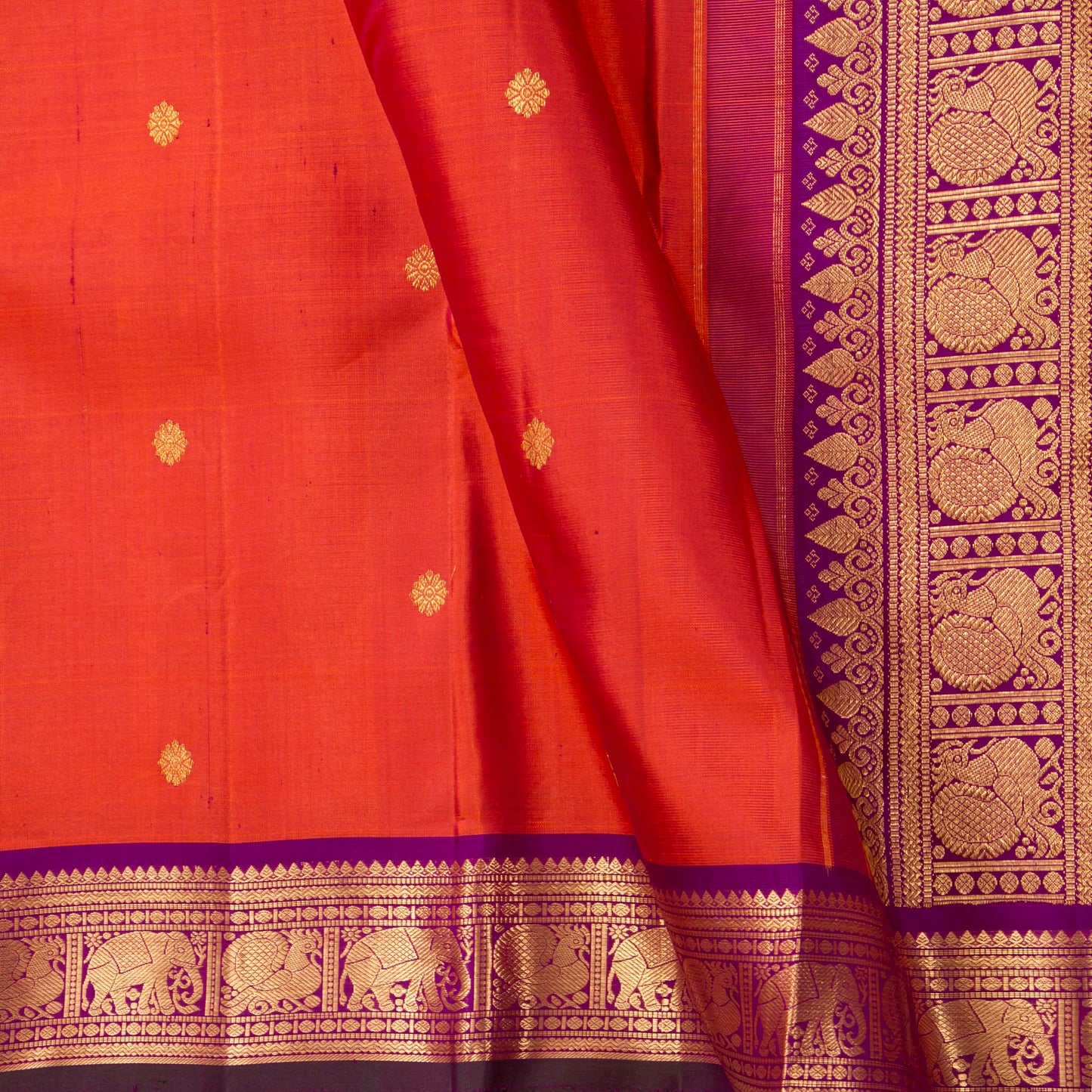 Orange And Magenta Kanchipuram Silk Saree For Festive Wear PV VIS 115
