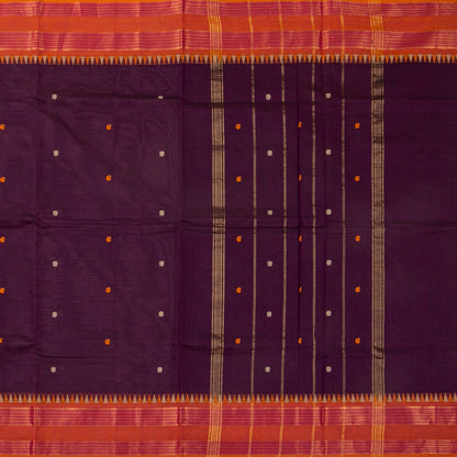 Wine And Orange Kanchi Cotton Saree For Festive Wear PV MM KC 565
