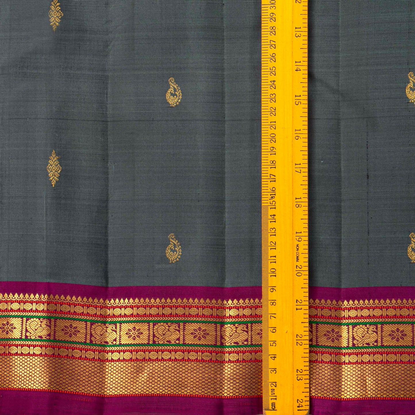 Grey And Magenta Kanchipuram Silk Saree For Festive Wear PV VIS 114