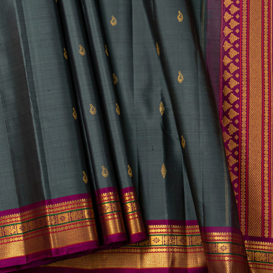 Grey And Magenta Kanchipuram Silk Saree For Festive Wear PV VIS 114