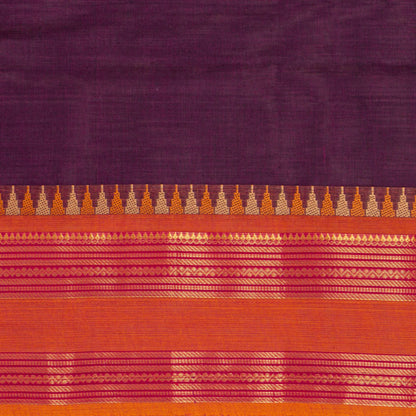 Wine And Orange Kanchi Cotton Saree For Festive Wear PV MM KC 565