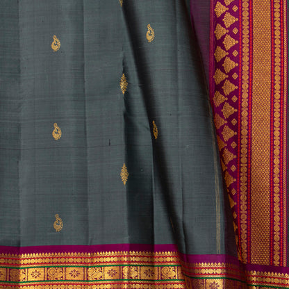 Grey And Magenta Kanchipuram Silk Saree For Festive Wear PV VIS 114