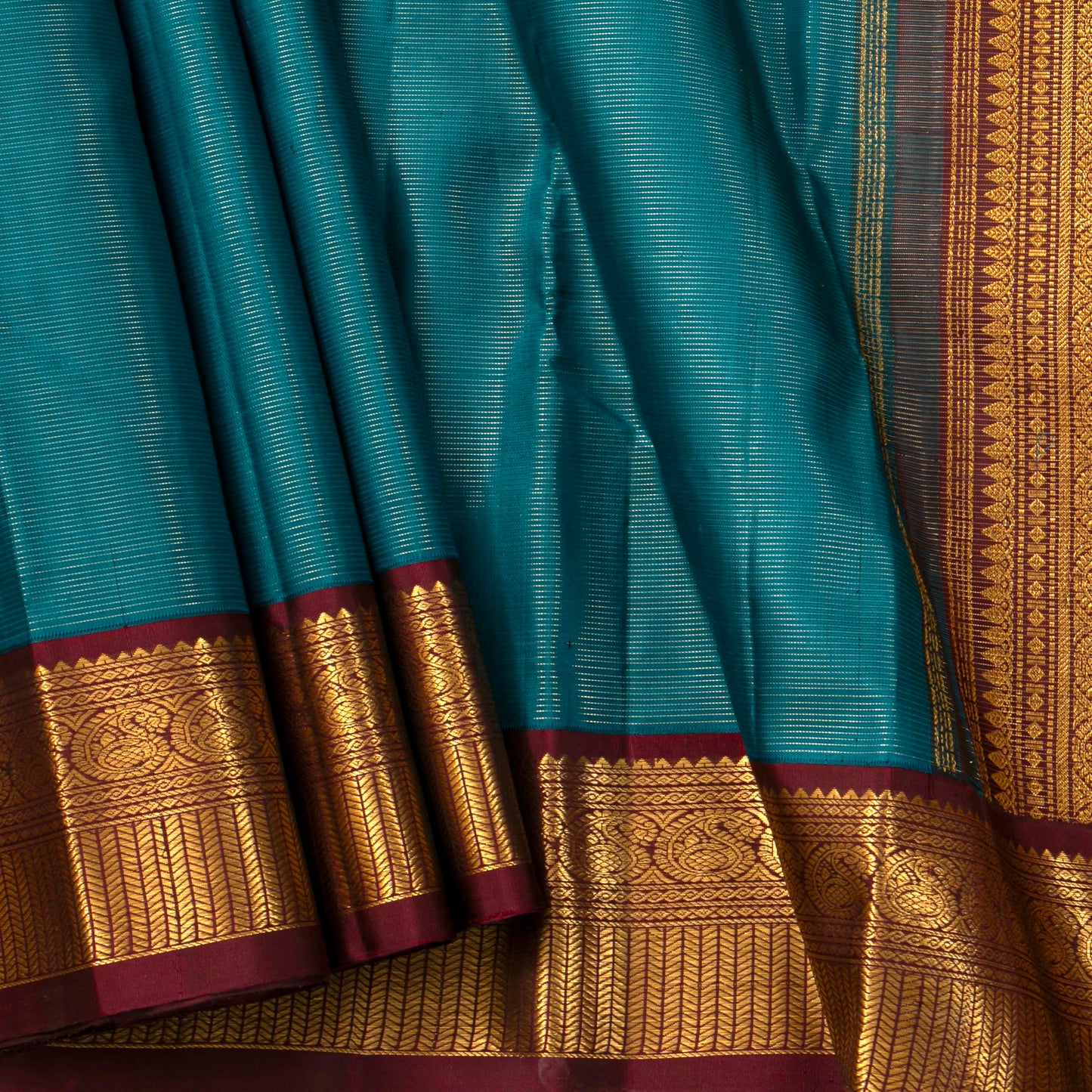 Teal And Brown Kanchipuram Silk Saree Vairaoosi For Festive Wear PV VIS 123