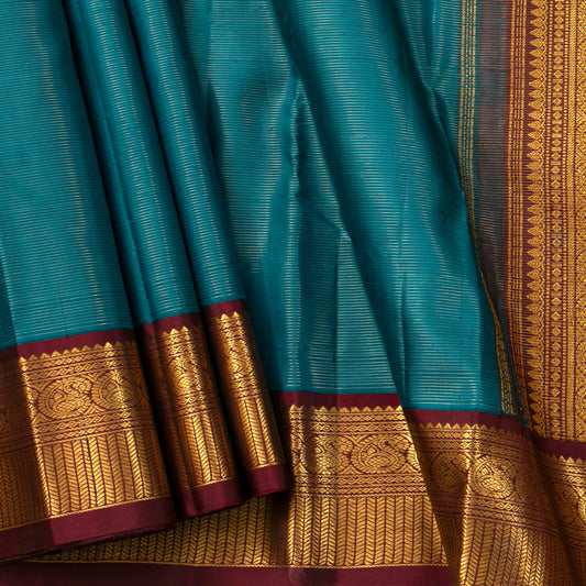 Teal And Brown Kanchipuram Silk Saree Vairaoosi For Festive Wear PV VIS 123