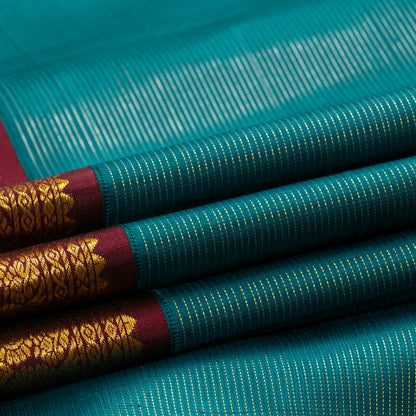 Teal And Brown Kanchipuram Silk Saree Vairaoosi For Festive Wear PV VIS 123
