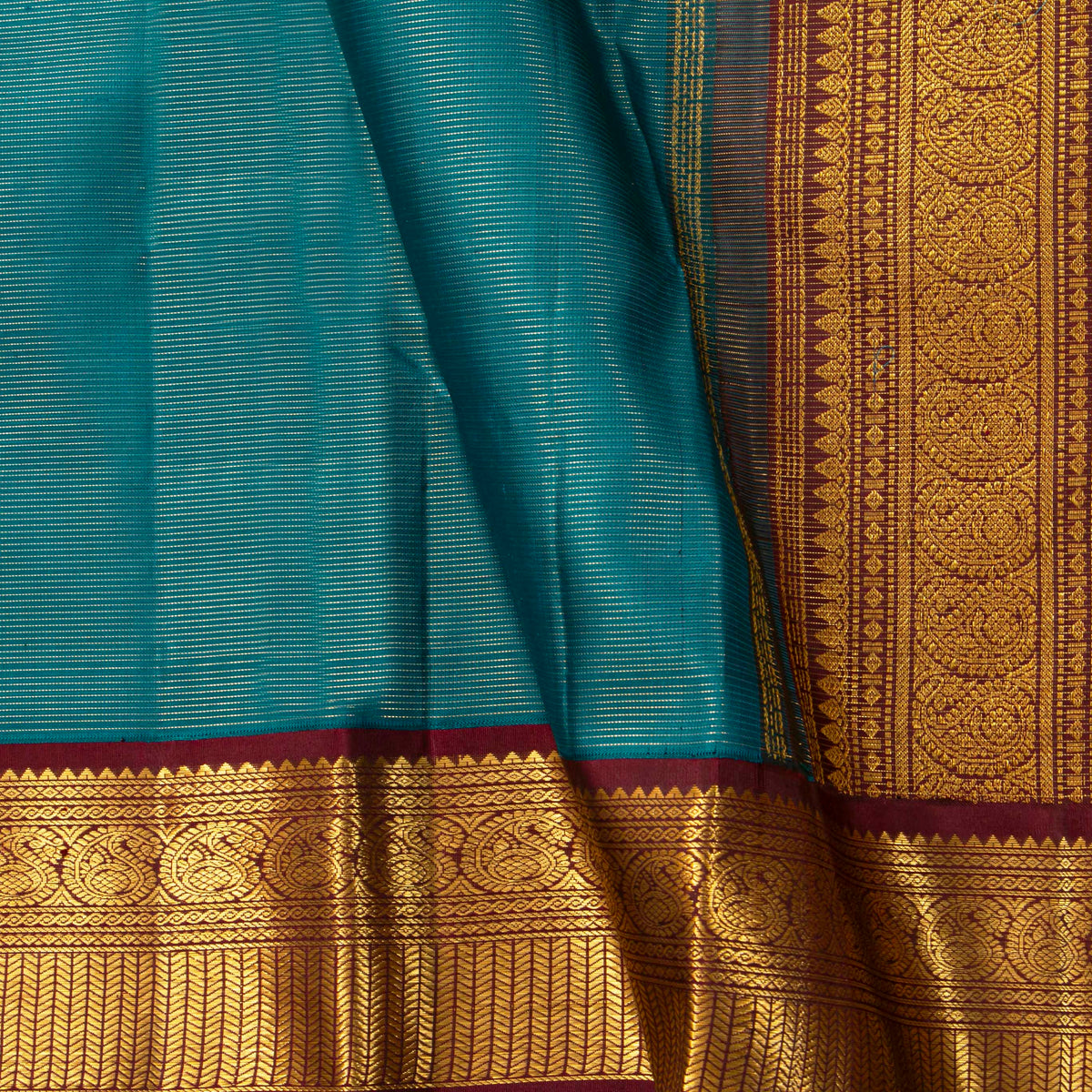 Teal And Brown Kanchipuram Silk Saree Vairaoosi For Festive Wear PV VIS 123