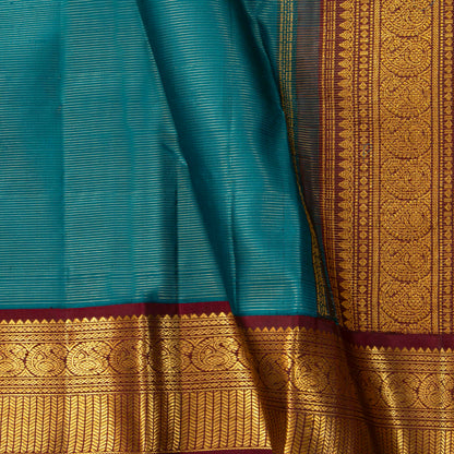 Teal And Brown Kanchipuram Silk Saree Vairaoosi For Festive Wear PV VIS 123