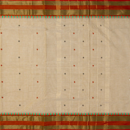 Off White And Rust Kanchi Cotton Saree For Festive Wear PV MM KC 582