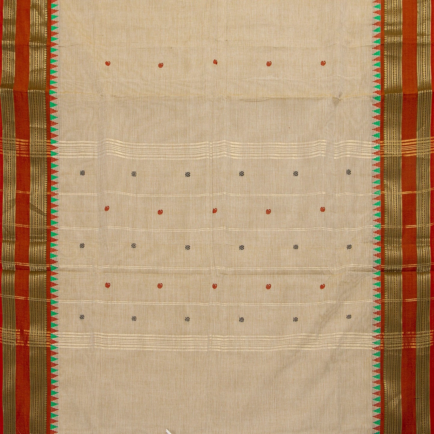 Off White And Rust Kanchi Cotton Saree For Festive Wear PV MM KC 582