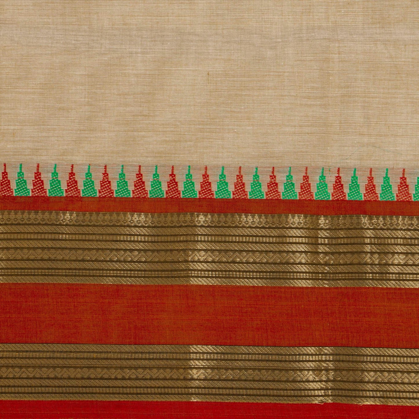 Off White And Rust Kanchi Cotton Saree For Festive Wear PV MM KC 582