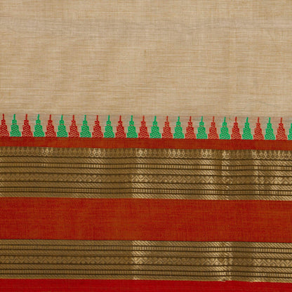 Off White And Rust Kanchi Cotton Saree For Festive Wear PV MM KC 582