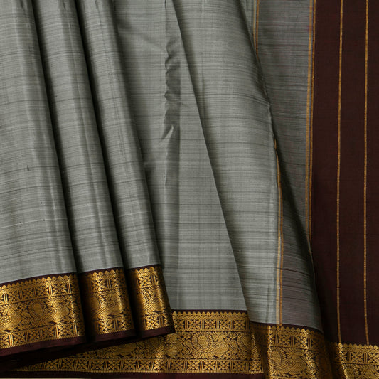 Grey And Brown Kanchipuram Silk Saree For Festive Wear PV VIS 120