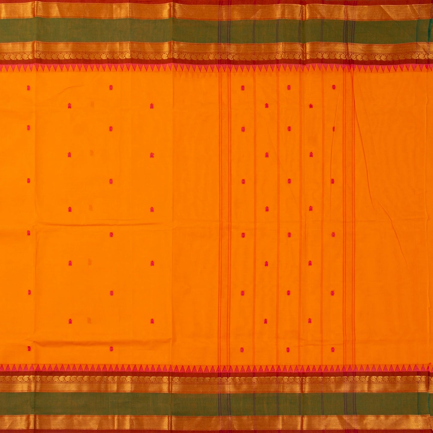 Yellow And Rust Kanchi Cotton Saree For Festive Wear PV MM KC 588