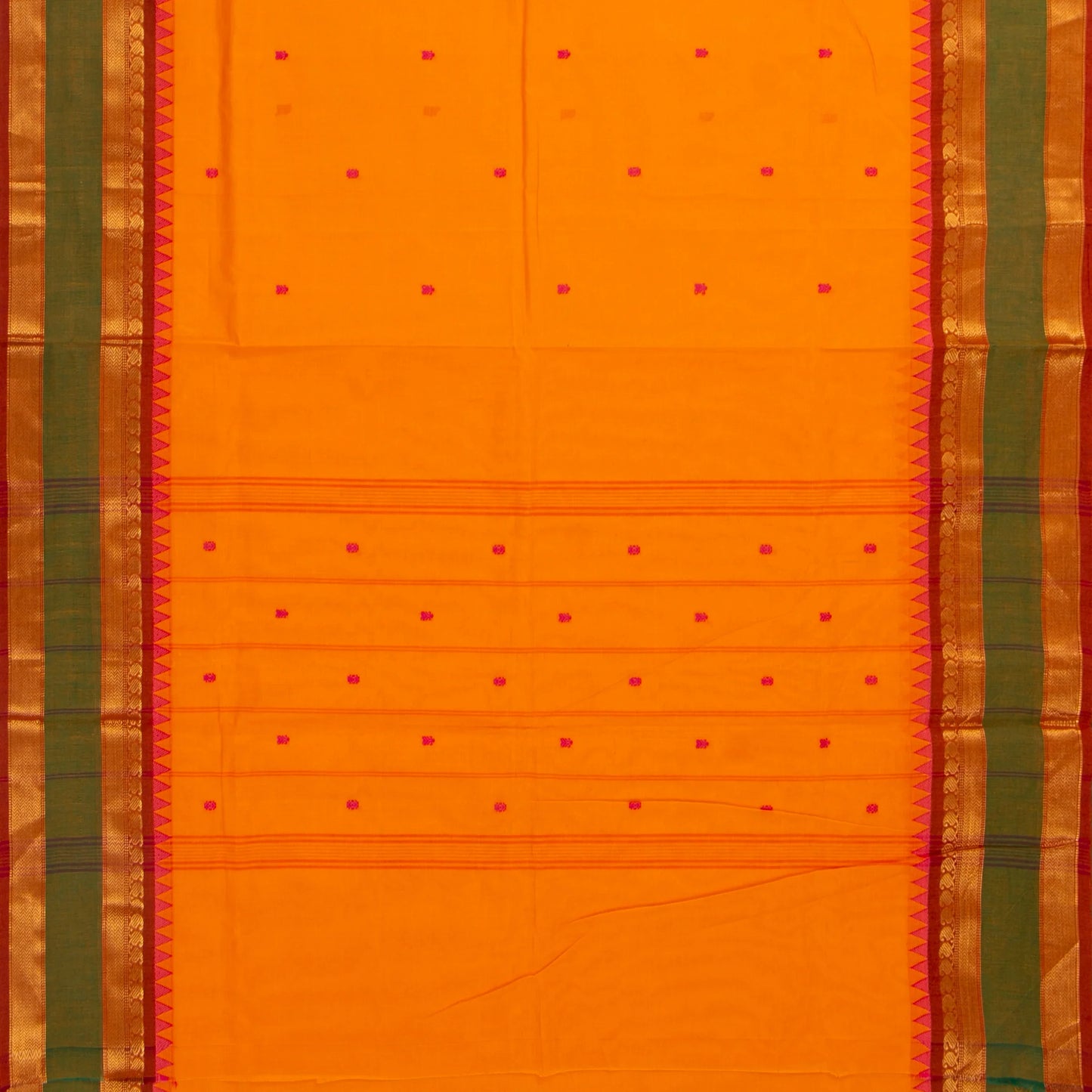 Yellow And Rust Kanchi Cotton Saree For Festive Wear PV MM KC 588