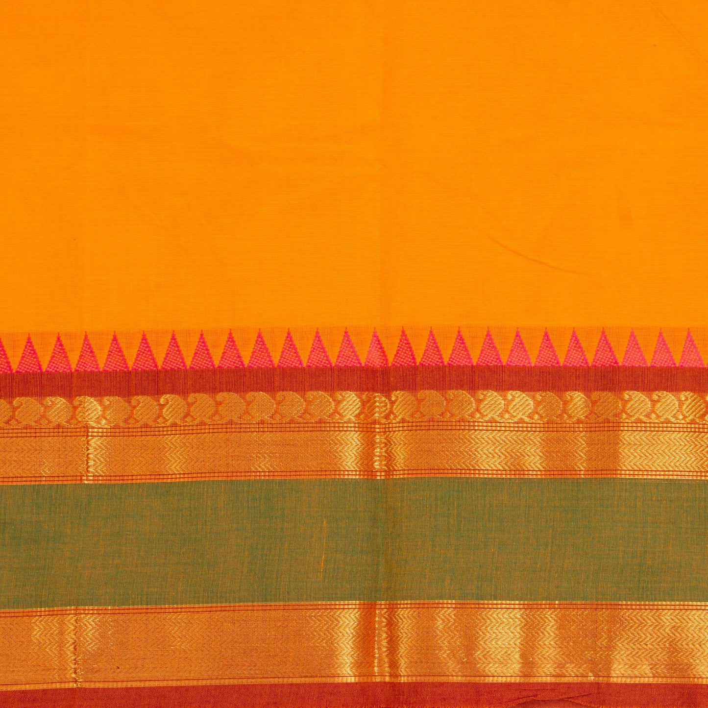 Yellow And Rust Kanchi Cotton Saree For Festive Wear PV MM KC 588