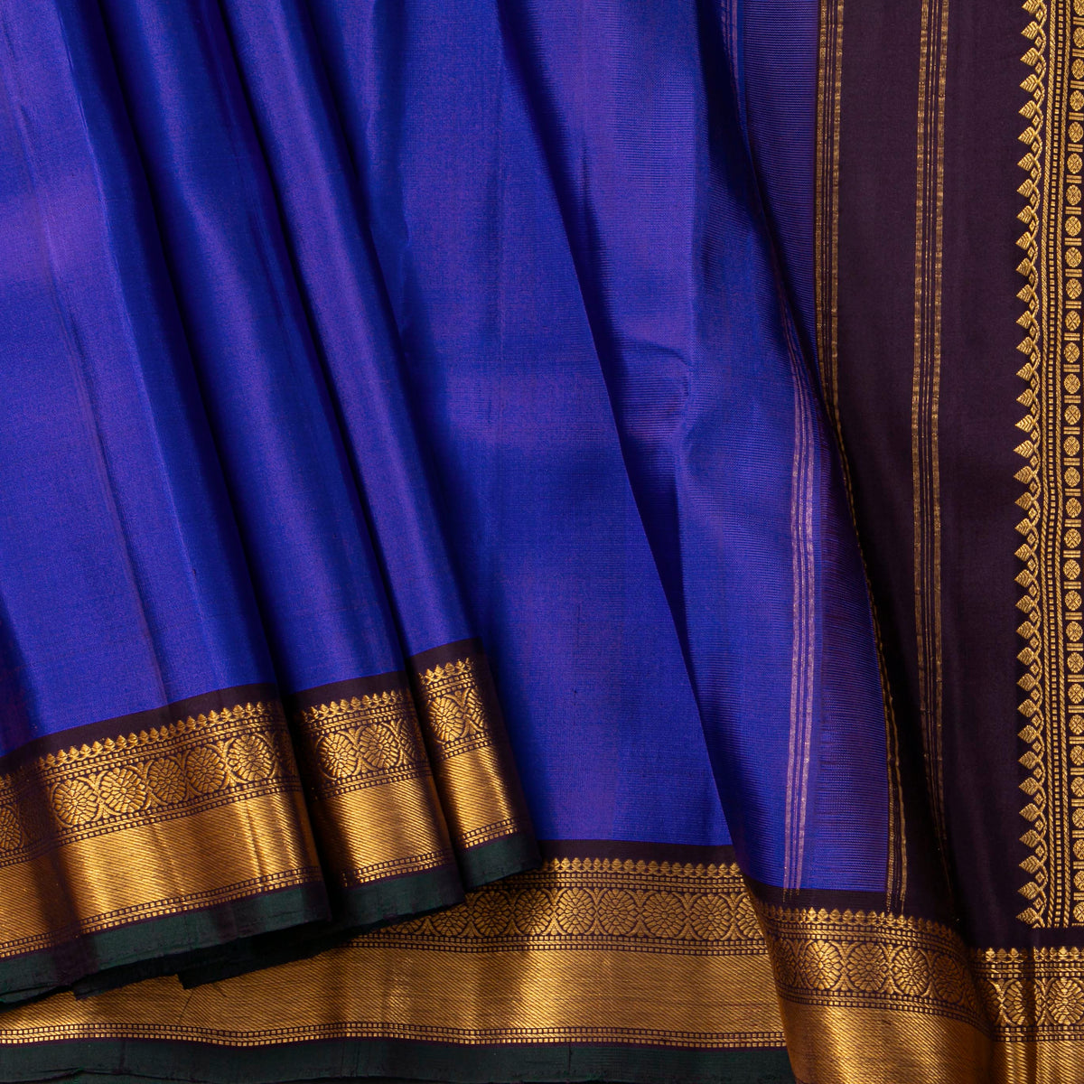 Blue And Brown Kanchipuram Silk Saree For Festive Wear PV VIS 121