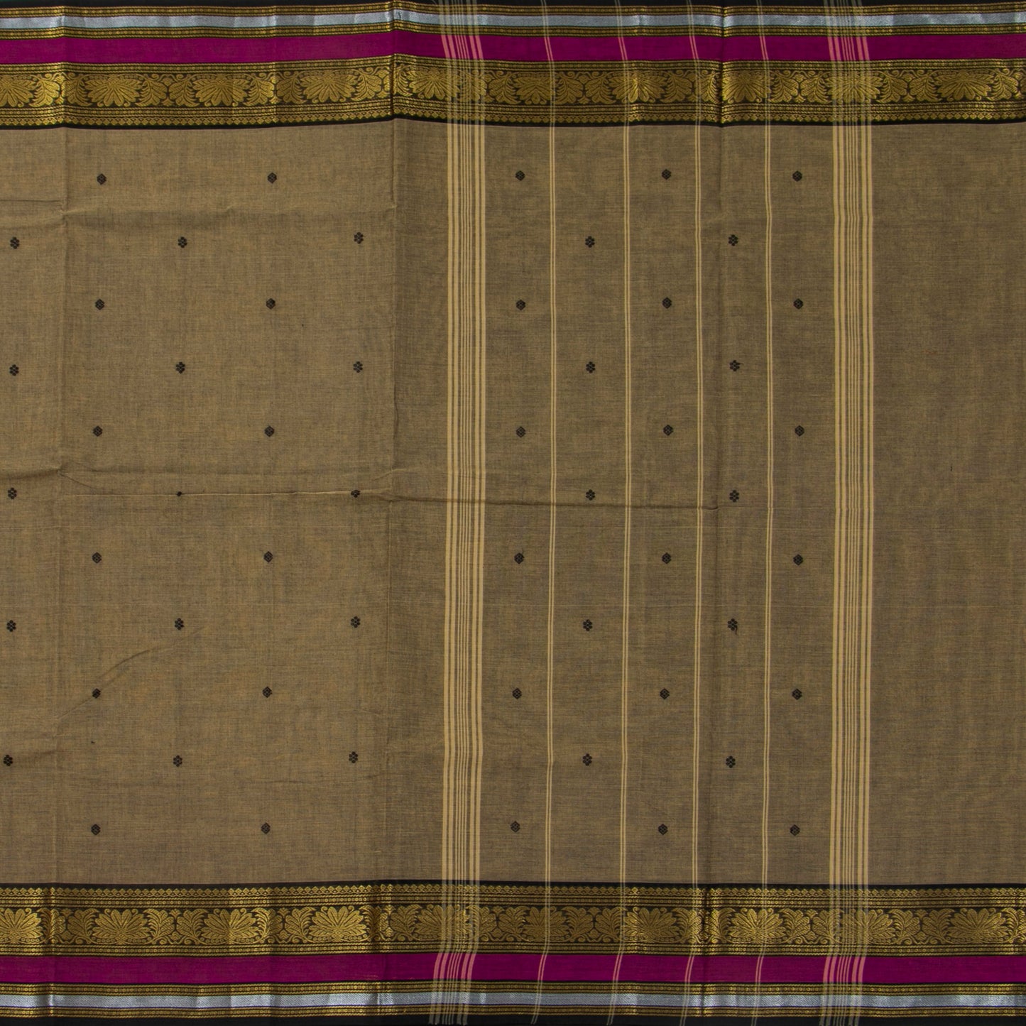 Fawn And Black Kanchi Cotton Saree For Festive Wear PV MM KC 598