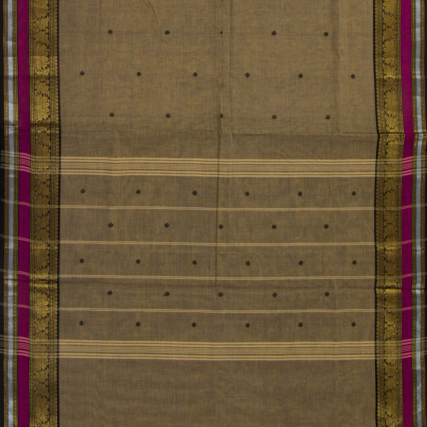 Fawn And Black Kanchi Cotton Saree For Festive Wear PV MM KC 598