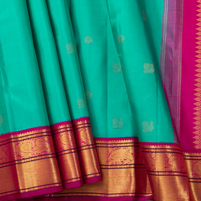 Turquoise Blue  And Pink Kanchipuram Silk Saree For Festive Wear PV VIS 122