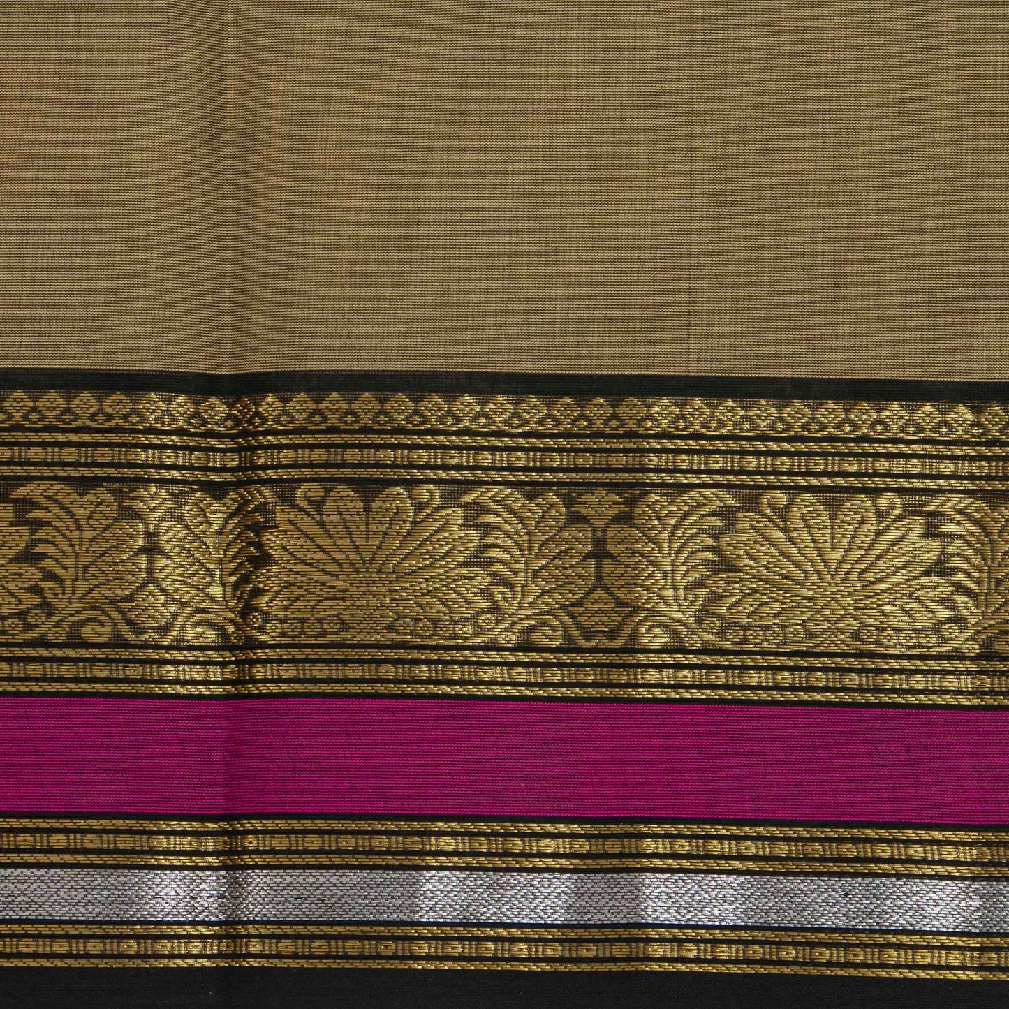 Fawn And Black Kanchi Cotton Saree For Festive Wear PV MM KC 598
