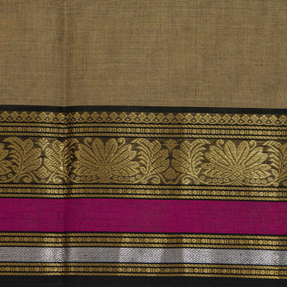 Fawn And Black Kanchi Cotton Saree For Festive Wear PV MM KC 598