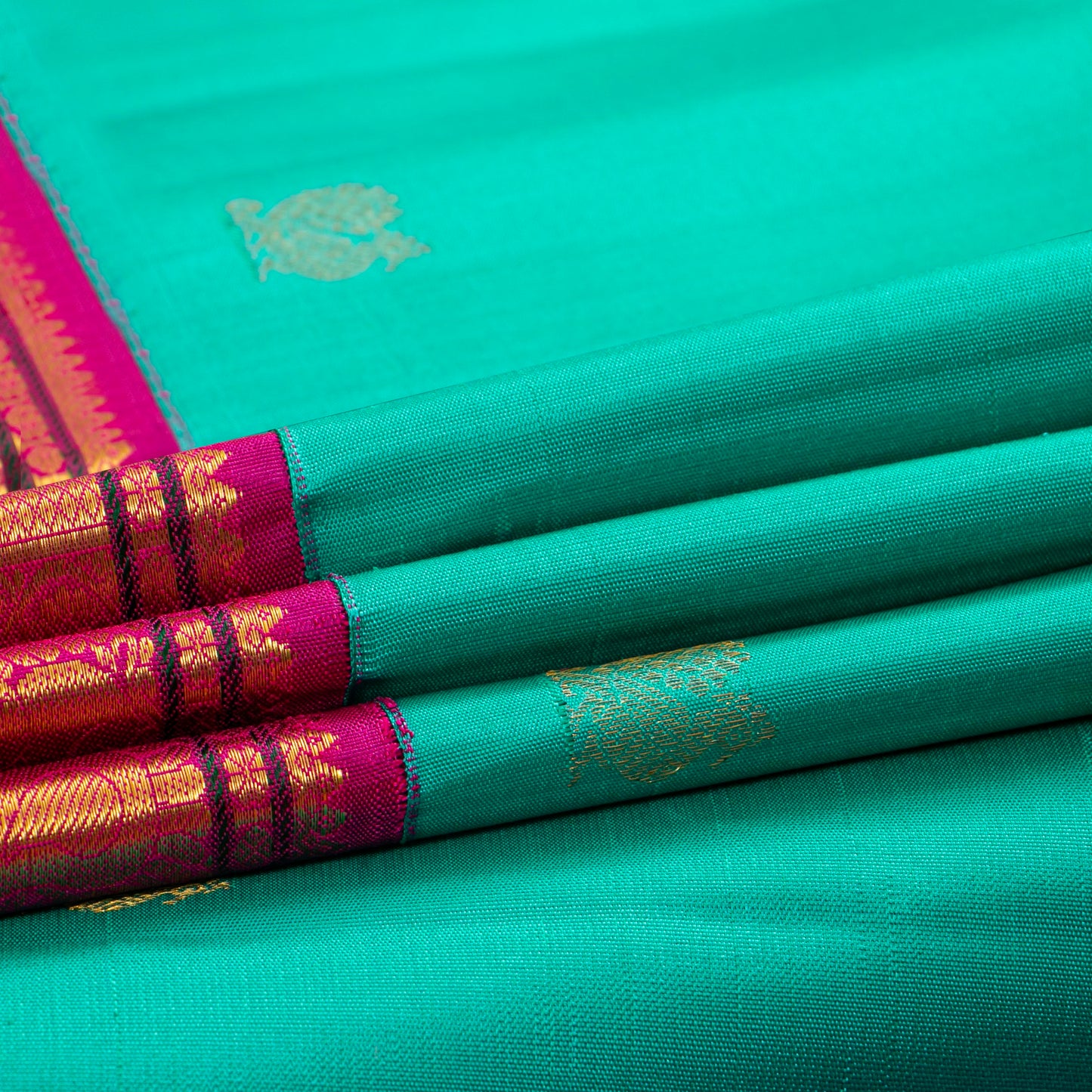 Turquoise Blue  And Pink Kanchipuram Silk Saree For Festive Wear PV VIS 122