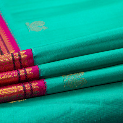 Turquoise Blue  And Pink Kanchipuram Silk Saree For Festive Wear PV VIS 122