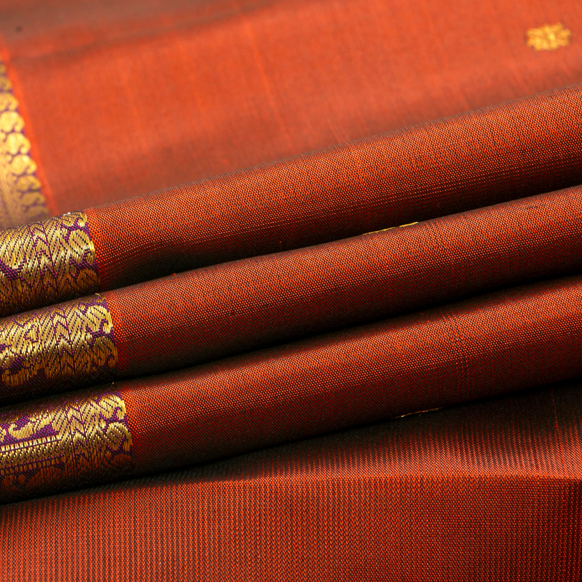 Rust Orange And Magenta Kanchipuram Silk Saree For Festive Wear PV VIS 106
