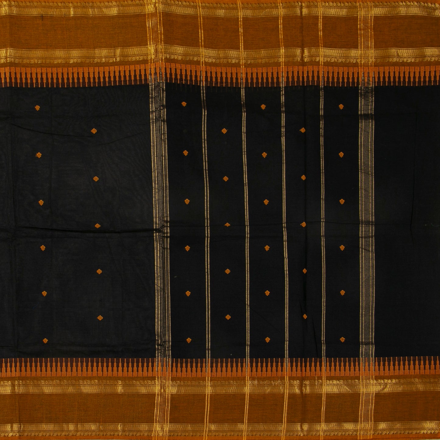 Black And Mustard Kanchi Cotton Saree For Festive Wear PV MM KC 591