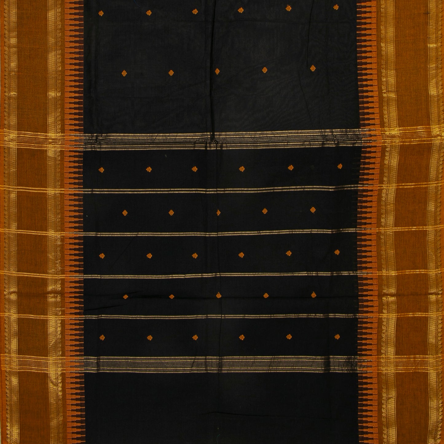 Black And Mustard Kanchi Cotton Saree For Festive Wear PV MM KC 591