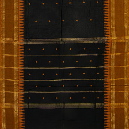 Black And Mustard Kanchi Cotton Saree For Festive Wear PV MM KC 591