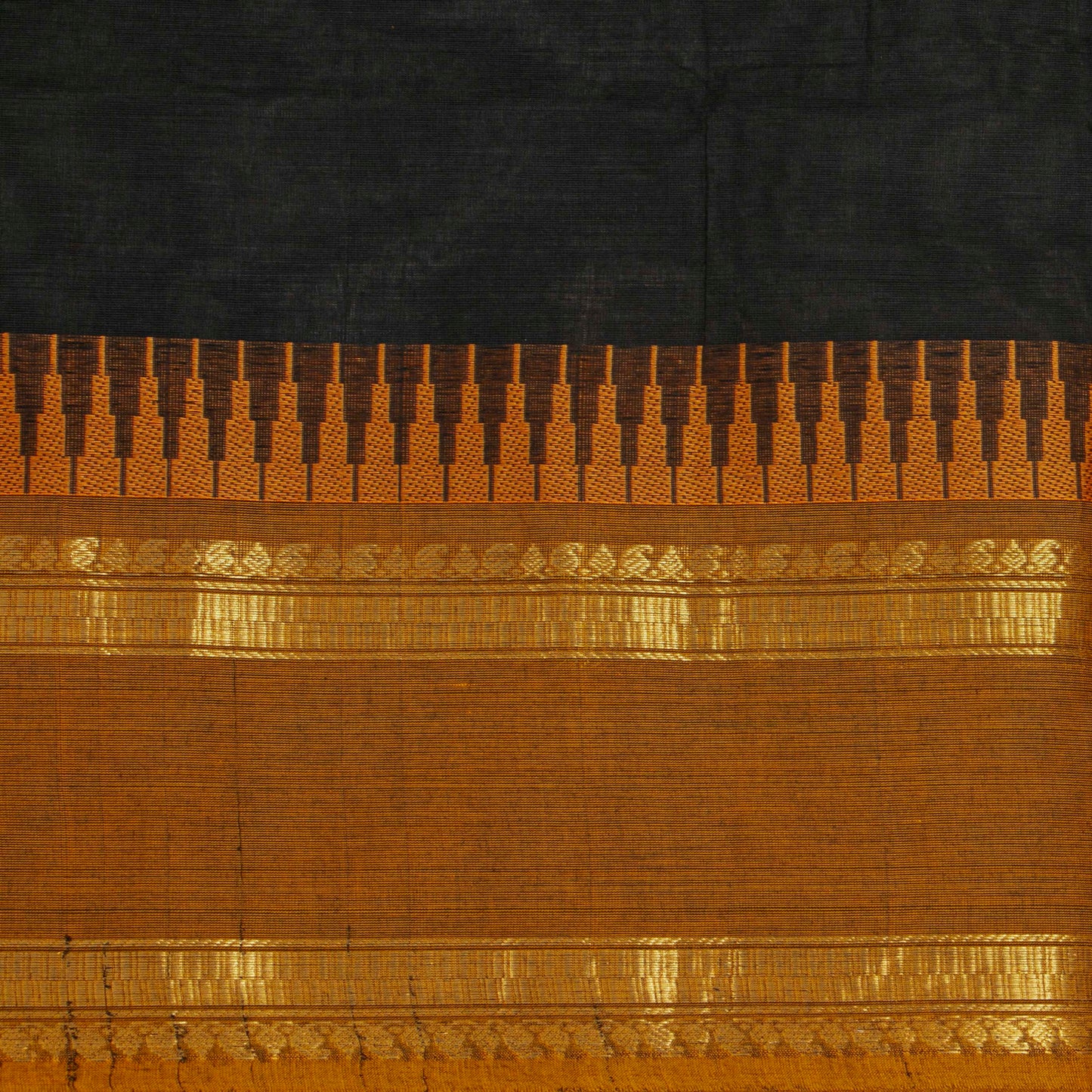 Black And Mustard Kanchi Cotton Saree For Festive Wear PV MM KC 591